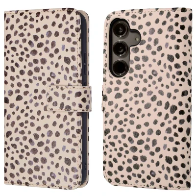 Afbeelding van iMoshion Hoesje Geschikt voor Samsung Galaxy S24 Met Pasjeshouder Design Bookcase smartphone Meerkleurig / Black And White Dots