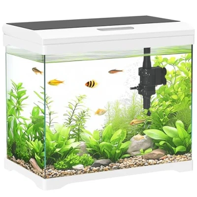 Afbeelding van PawHut Aquarium avec éclairage LED, système de filtration, réservoir poissons tropicaux 17 l, pompe à eau, blanc