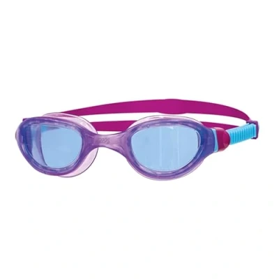 Afbeelding van Zoggs Phantom 2.0 Zwembril voor kinderen, uv bescherming, gespleten riem, transparante glazen, anti condens, snelle pasvorm, kinderen van 6 tot 14 jaar, blauw/paars/blauw