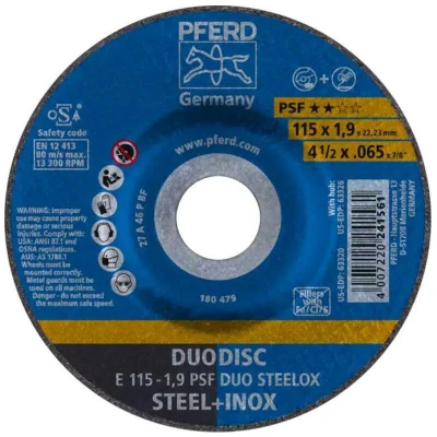 Afbeelding van PFERD 62011630 E 115 1,9 PSF DUO STEELOX Afbraamschijf gebogen Diameter mm Boordiameter 22.23 10 stuk(s)