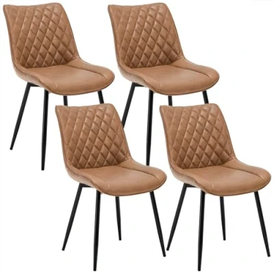 Afbeelding van WOLTU 4 X Eetkamerstoelen stoel woonkamer van Kunstleer en metaal,Keukenstoel Slaapkamer Lichtbruin,BH210hbr