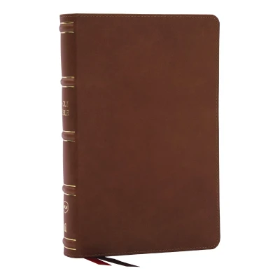 Afbeelding van NKJV, Single Column Reference Bible, Verse by verse, Brown Genuine Leather, Red Letter, Comfort Print