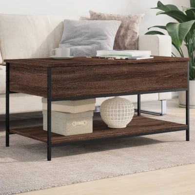 Afbeelding van Salontafel 100x50x50 cm bewerkt hout en metaal bruineikenkleur