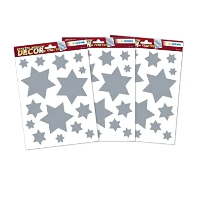 Afbeelding van HERMA 15547 Set van 45 raamstickers, zilveren sterren, A4 formaat, stickers, glitterfolie, raamdecoratie, afneembaar, met motieven voor kinderen, meisjes en jongens