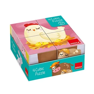 Afbeelding van Goula 4 kubieke puzzel 5 illustraties met dierenthema voor kinderen vanaf 2 jaar, 53467, meerkleurig