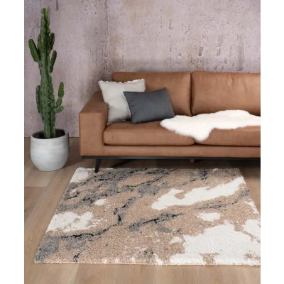 Afbeelding van Vierkant Hoogpolig Tapijt/Vloerkleed Marble Artisan Beige 160x160 Cm