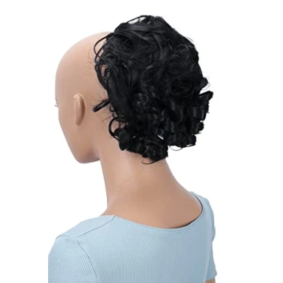 Afbeelding van PRETTYSHOP Haarstukje Scrunchy Updo Kapsels Bruidskapsels Volumineus Krullend Rommelig Knotje Zwart G1L