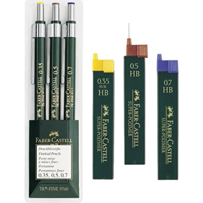 Afbeelding van Faber Castell 3 stuks TK FINE 9760 vulpotlood 0,35 mm, 0,5 mm + 0,7 schachtkleur: groen.