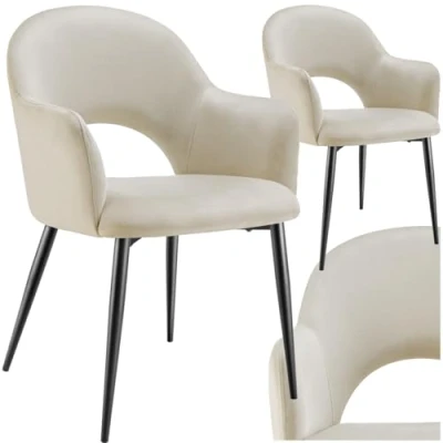Afbeelding van tectake® Fauteuil Sachel Eetkamerstoel Set van 2 Fluweellook Gestoffeerd Comfortabele Zitschalen Ergonomisch Ontwerp 120 kg Draagkracht Creme