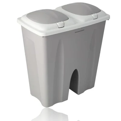 Afbeelding van Afvalemmer 50 Liter (2x 25L) Grijs voor Afvalscheiding Prullenbak afval afvalbak Container