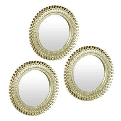 Afbeelding van Relaxdays Wandspiegel set van 3 ronde spiegel muurspiegel gouden rand hangspiegel