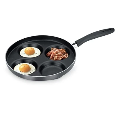 Afbeelding van Tescoma 594244 koekenpan met vier cirkels antiaanbaklaag, voor het koken van pannenkoeken, eieren en hamburgers, diameter 24 cm, zwart