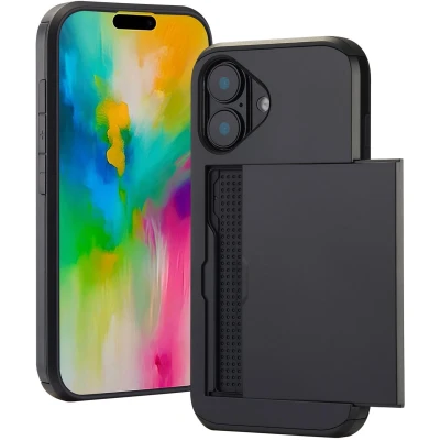 Afbeelding van imoshion Hoesje Geschikt voor iPhone 16 Ruimte 2 pasjes Backcover met pasjeshouder Zwart
