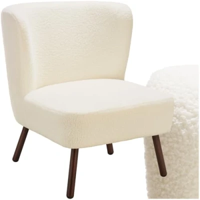 Afbeelding van tectake® Relaxfauteuil Gestoffeerde Cocktailstoel met Bouclé Hoes Clubfauteuil Loungefauteuil Draagvermogen tot 120kg