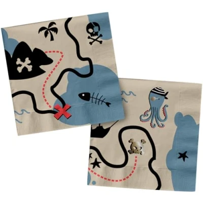 Afbeelding van Folat 27469 Set van 20 servetten voor kinderverjaardag, piratenmotief, 33 x cm, piratenfeestservies meisjes en jongens