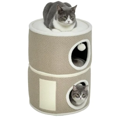Afbeelding van PawHut Kattenhol 3 verdiepingen stabiel zachte bekleding