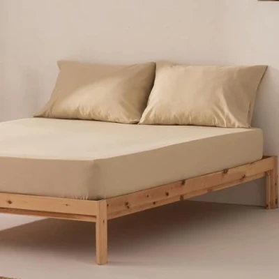 Afbeelding van Hoeslaken voor bed 100 x 200 30 cm, 100% katoen, ademend, verstelbaar, beige