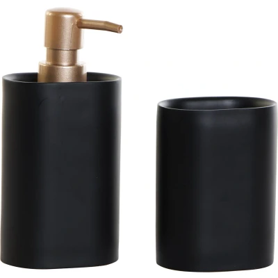 Afbeelding van Badset DKD Home Decor 8,5 x 6 18 cm Zwart Gouden Hars PVC Glam (2 Stuks)