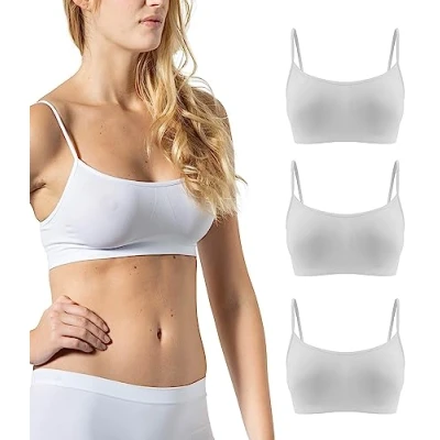 Afbeelding van Risalti 3 delige damesbeha met smalle schouders multipack elastische damesbeha, naadloze microvezel beha, beugelloze beha gemaakt in Italië, wit/zwart naturel, L XL, wit/zwart/naturel