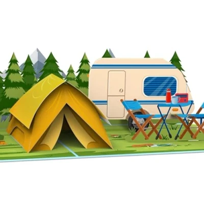 Afbeelding van MOKIO® Pop up kaart Camping met tent 3D cadeaukaart voor kampeerders, verjaardagskaart