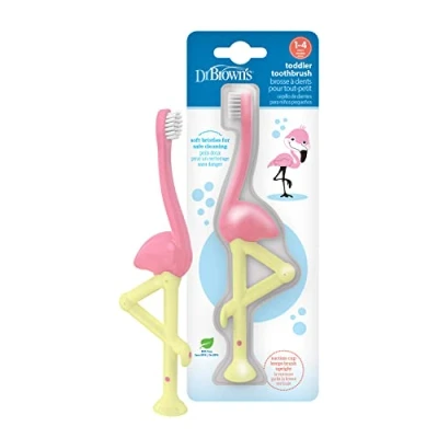 Afbeelding van Dr. Brown Dr Browns Tandenborstel Flamingo 1/4 jaar Roze/Geel