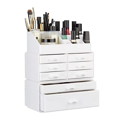 Afbeelding van Relaxdays Make up Organizer Sieradendoosje Cosmetica Wit
