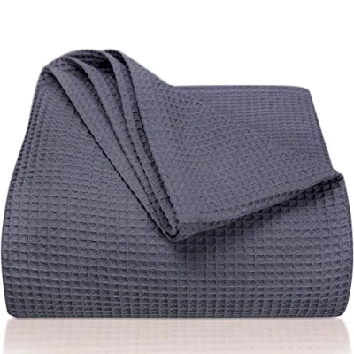 Afbeelding van LAYNENBURG Sprei, wafelpiqué, 100% katoen, licht zomerdeken, katoenen deken voor bed, bank, luchtige sofa (antraciet), 220 x 240 XXL