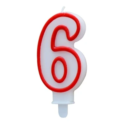 Afbeelding van ALGON Bougie d&#039;anniversaire 6 ans blanche avec bord rouge colorée et festive parfaite pour les célébrations