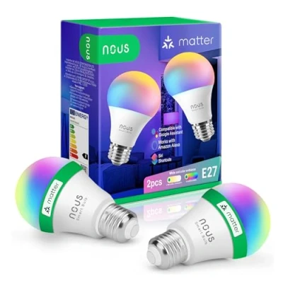 Afbeelding van NOUS P3 wifi Smart RGB E27 gloeilamp, compatibel met Matter, Alexa, Home Assistant &amp; Apple HomeKit, Home, afstandsbediening, veranderende ledlamp, lamp, 2,4 GHz