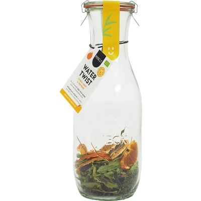 Afbeelding van Pineut ® Verjaardag cadeau Vrouw Watertwist Tafelwater Citrus, Munt &amp; Verveine Waterkaraf met deksel Waterkan Glas 1L Orginineel Water een smaakje Hervulbaar Gezond Gezellig genieten