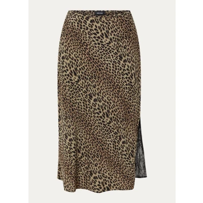 Afbeelding van Zadig&amp;Voltaire dames Jayla midi rok met panterprint en details van kant in de kleur Bruin, maat: FR1=EU36