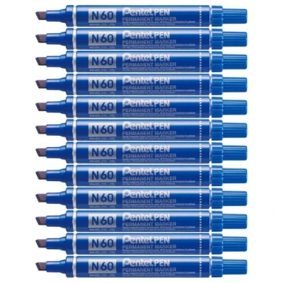 Afbeelding van Pentel Pen permanente marker N60, afgeschuinde punt, blauw, 12 stuks