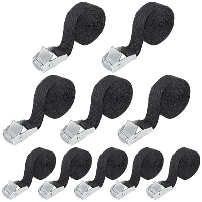 Afbeelding van sjorbanden, 10 stuks, bevestigingsriem, 2,5 cm x m, verstelbare sjorbanden met klemsluiting, belastbaar tot 250 kg, voor fiets, motorfiets, bagagepakketten camping (zwart)