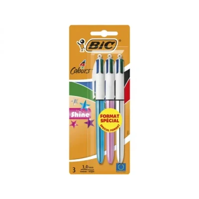 Afbeelding van Bic 4 Colours Shine balpen, medium, blister van 3 stuks