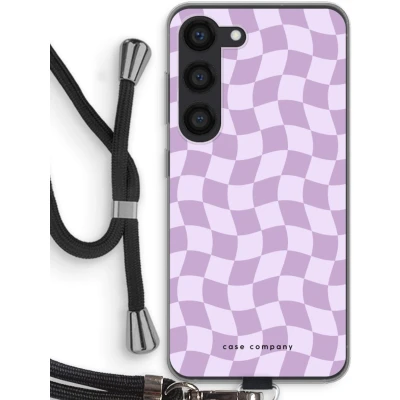 Afbeelding van Case Company® hoesje met Koord geschikt voor Samsung Galaxy S23 Grid Paars Telefoonhoesje Zwart Bescherming aan alle Kanten en Over de Schermrand