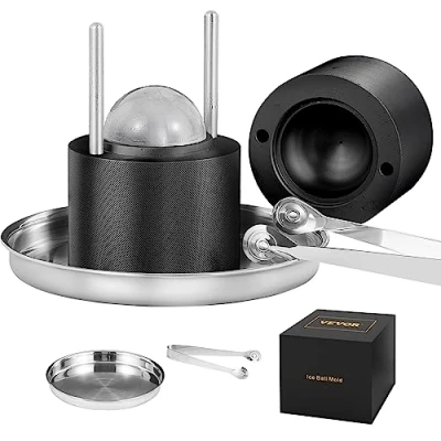 Image de VEVOR Presse à Glaçons Sphères de 61 mm Moule Glaçon Rond en Alu Bac Ronds avec Pince Fabrication Rapide Boules pour Boissons Cocktails Whisky Café Soirées Pyjama Bars Noir