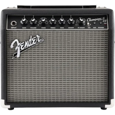 Image de Fender Champion II 25, amplificateur de guitare Combo 25 W, adapté pour électrique, puissance accrue, effets et modèles d&#039;amplificateurs améliorés, noir/argent