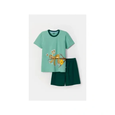 Afbeelding van Woody Jongens Heren Pyjama muntgroen maat 128/8J