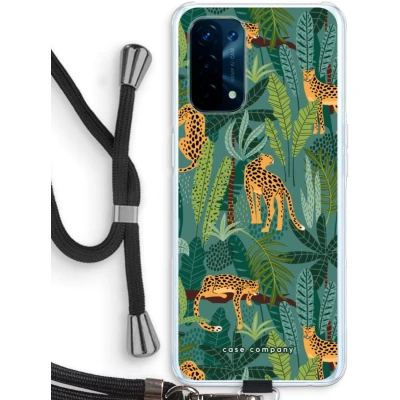 Afbeelding van Case Company® hoesje met Koord geschikt voor Oppo A74 5G Luipaard 2 Telefoonhoesje Zwart Bescherming aan alle Kanten en Over de Schermrand