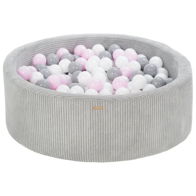 Afbeelding van piscine à balles En velours côtelé 300 rondes Diamètre : 90 cm (couleur de la gris/blanc, gris, rose (pastel))