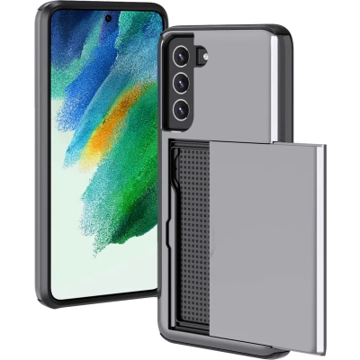 Afbeelding van iMoshion Hoesje Geschikt voor Samsung Galaxy S21 FE Ruimte 2 pasjes Backcover met pasjeshouder Grijs