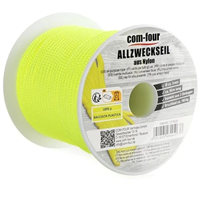 Afbeelding van COM FOUR® Paracord touw Ø 3 mm, 50 m strengen voor boot, camping, outdoor nylon met 192 kg draagkracht tenttouw, scheerlijn, universeel
