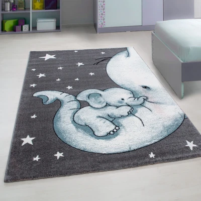 Afbeelding van Kids Olifant Vloerkleed Kinderkamer Blauw / Grijs Laagpolig 160x230 cm