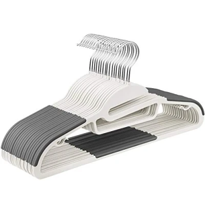 Afbeelding van SONGMICS 20 stuks kleerhangers van kunststof, U vormige opening, antislip, duurzaam, dikte 0,5 cm, lengte 41,5 ruimtebesparend, 360 draaibare haak, wit en donkergrijs CRP041WG02