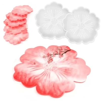 Afbeelding van 2 stuks siliconen vormen van epoxyhars voor onderzetters bloemen, epoxyharsvormen knutseldienbladen, borden, kantoordecoraties