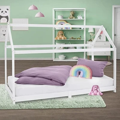 Afbeelding van Kinderbed met dak en lattenbodem 90x200 cm White Pine ML Design