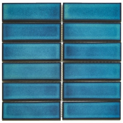 Afbeelding van The Mosaic Factory Barcelona Rechthoek Azuur Blauw Glanzend 4,5x14,5 cm