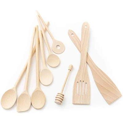 Afbeelding van tuuli Keukengerei set van beukenhout (6 keukenlepels, 2 spatels en honinglepels)