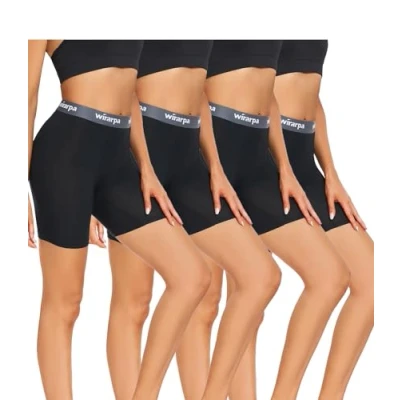 Afbeelding van wirarpa Set van 4 Modal boxershorts voor dames, anti wrijving, met kruis, zwart., S