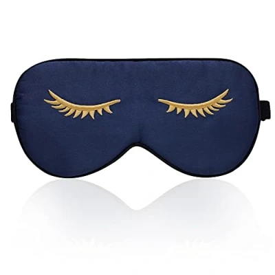Afbeelding van Slaapmasker van 100% zijde met verstelbare riem, comfortabel en super zacht (marineblauw bedrukt)4